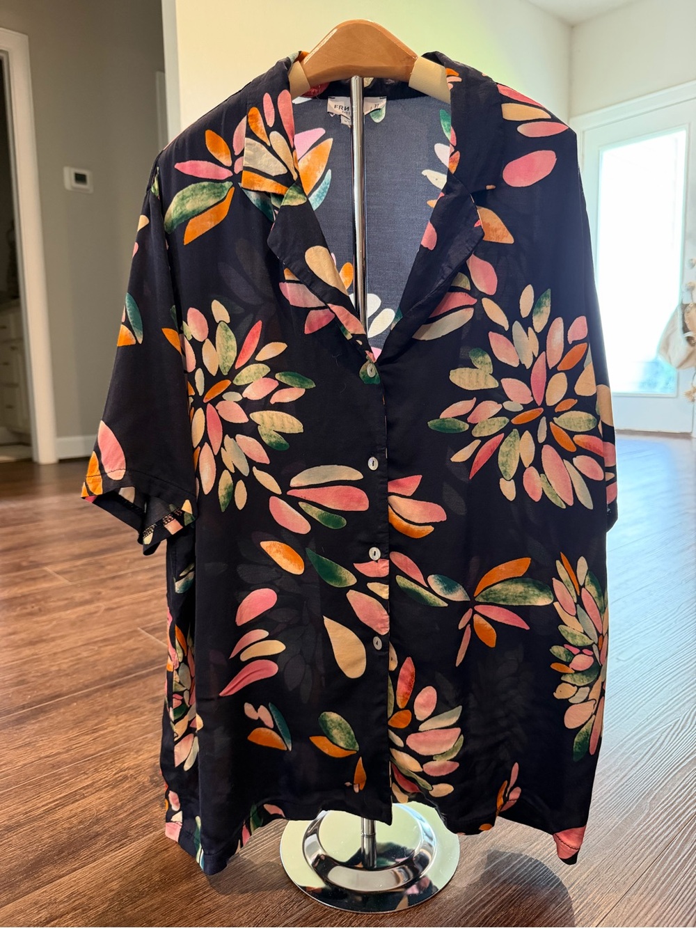 FRNCH Paris Floral Print Blouse in Navy with Multicolor Blooms